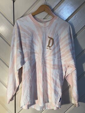 Disney Pink and White Tie-Dye Tee with Gold Logo